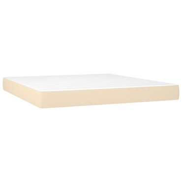 vidaXL Κρεβάτι Boxspring με Στρώμα & LED Κρεμ 160x200cm Υφασμάτινο 1 τεμ. - Διπλό