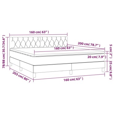 vidaXL Κρεβάτι Boxspring με Στρώμα & LED Κρεμ 160x200cm Υφασμάτινο 1 τεμ. - Διπλό