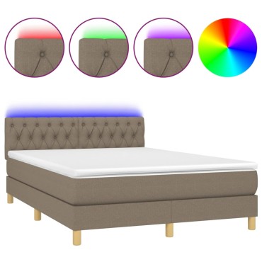 vidaXL Κρεβάτι Boxspring με Στρώμα & LED Taupe 140x200cm Υφασμάτινο 1 τεμ. - Διπλό