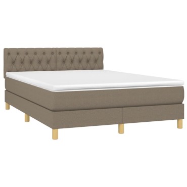 vidaXL Κρεβάτι Boxspring με Στρώμα & LED Taupe 140x200cm Υφασμάτινο 1 τεμ. - Διπλό