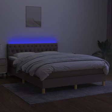 vidaXL Κρεβάτι Boxspring με Στρώμα & LED Taupe 140x200cm Υφασμάτινο 1 τεμ. - Διπλό