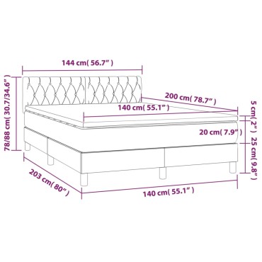 vidaXL Κρεβάτι Boxspring με Στρώμα & LED Taupe 140x200cm Υφασμάτινο 1 τεμ. - Διπλό