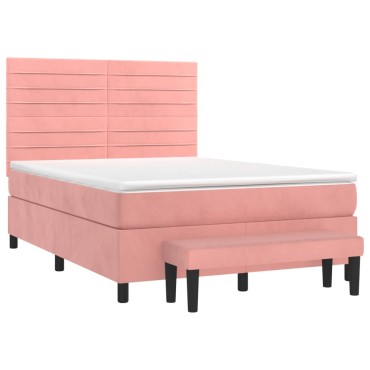 vidaXL Κρεβάτι Boxspring με Στρώμα Ροζ 140x190cm Βελούδινο 1 τεμ. - Μονό