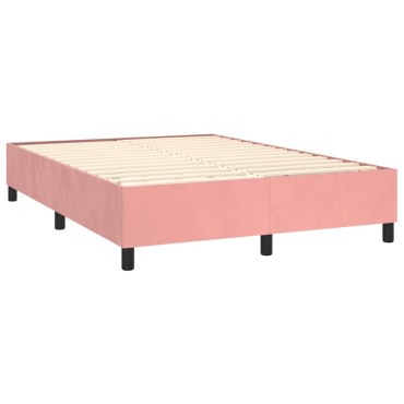 vidaXL Κρεβάτι Boxspring με Στρώμα Ροζ 140x190cm Βελούδινο 1 τεμ. - Μονό