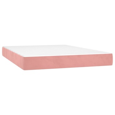 vidaXL Κρεβάτι Boxspring με Στρώμα Ροζ 140x190cm Βελούδινο 1 τεμ. - Μονό