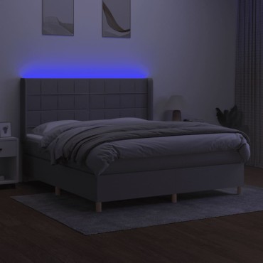 vidaXL Κρεβάτι Boxspring με Στρώμα & LED Αν.Γκρι 160x200cm Υφασμάτινο 1 τεμ. - Διπλό