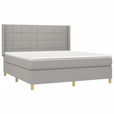 vidaXL Κρεβάτι Boxspring με Στρώμα & LED Αν.Γκρι 160x200cm Υφασμάτινο 1 τεμ. - Διπλό