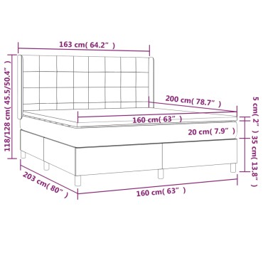 vidaXL Κρεβάτι Boxspring με Στρώμα & LED Αν.Γκρι 160x200cm Υφασμάτινο 1 τεμ. - Διπλό