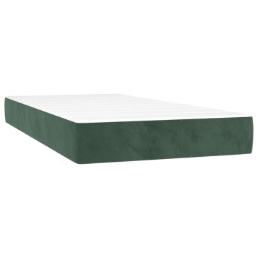 vidaXL Κρεβάτι Boxspring με Στρώμα & LED Σκ. Πράσινο 90x190cm Βελούδο 1 τεμ. - Μονό