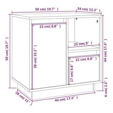 vidaXL Κομοδίνο Λευκό 50x34x50cm από Μασίφ Ξύλο Πεύκου 1 τεμ.