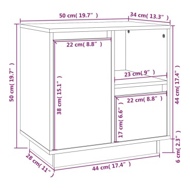 vidaXL Κομοδίνο Γκρι 50x34x50cm από Μασίφ Ξύλο Πεύκου 1 τεμ.