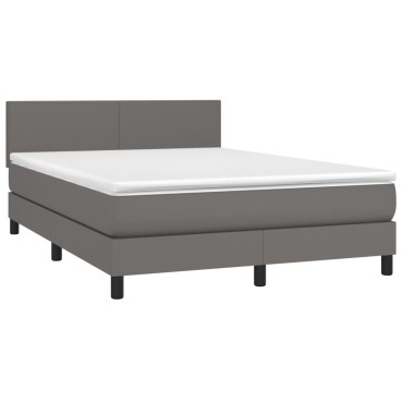 vidaXL Κρεβάτι Boxspring με Στρώμα & LED Γκρι 140x200cm Συνθ. Δέρμα 1 τεμ. - Διπλό