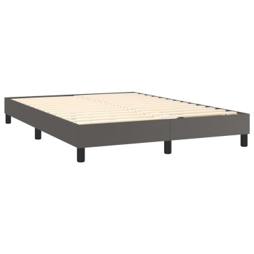 vidaXL Κρεβάτι Boxspring με Στρώμα & LED Γκρι 140x200cm Συνθ. Δέρμα 1 τεμ. - Διπλό