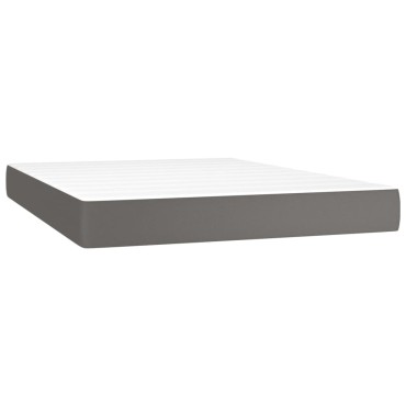 vidaXL Κρεβάτι Boxspring με Στρώμα & LED Γκρι 140x200cm Συνθ. Δέρμα 1 τεμ. - Διπλό