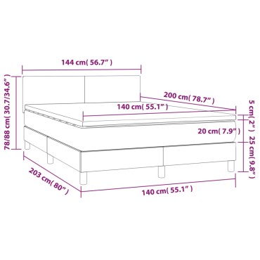 vidaXL Κρεβάτι Boxspring με Στρώμα & LED Γκρι 140x200cm Συνθ. Δέρμα 1 τεμ. - Διπλό