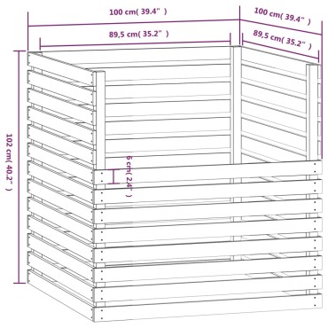 vidaXL Κομποστοποιητής Μελί Καφέ 100x100x102 εκ από Μασίφ Ξύλο Πεύκου