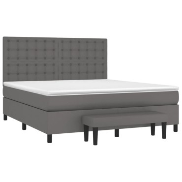 vidaXL Κρεβάτι Boxspring με Στρώμα Γκρι 160x200cm από Συνθετικό Δέρμα 1 τεμ. - Διπλό