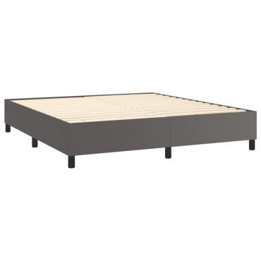 vidaXL Κρεβάτι Boxspring με Στρώμα Γκρι 160x200cm από Συνθετικό Δέρμα 1 τεμ. - Διπλό