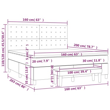 vidaXL Κρεβάτι Boxspring με Στρώμα Γκρι 160x200cm από Συνθετικό Δέρμα 1 τεμ. - Διπλό