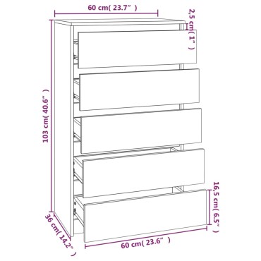 vidaXL Συρταριέρα Γκρι Σκυροδέματος 60x36x103cm Επεξεργασμένο Ξύλο 1 τεμ.