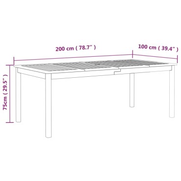 vidaXL Τραπέζι Κήπου Γκρι 200x100x75cm από Μασίφ Ξύλο Ακακίας 1 τεμ.