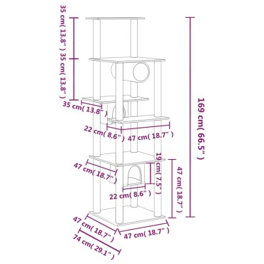 vidaXL Γατόδεντρο Κρεμ 169 εκ. με Στύλους Ξυσίματος από Σιζάλ