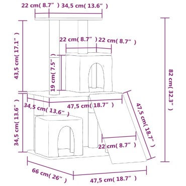 vidaXL Γατόδεντρο Aνοιχτό Γκρι 82 εκ. με Στύλους Ξυσίματος από Σιζάλ