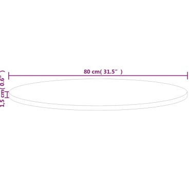 vidaXL Επιφάνεια Τραπεζιού Στρογγυλή 80x1,5cm Μασίφ Ξύλο Δρυς 1 τεμ.