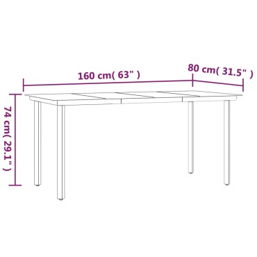 vidaXL Τραπεζαρία Κήπου Μαύρη 160x80x74cm Ατσάλι / Ψημένο Γυαλί 1 τεμ.