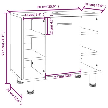 vidaXL Ντουλάπι Μπάνιου Γκρι Sonoma 60x32x53,5cm Επεξεργασμένο Ξύλο