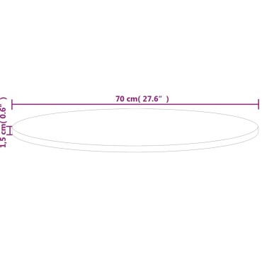 vidaXL Επιφάνεια Τραπεζιού Στρογγυλή 70x1,5cm Μασίφ Ξύλο Δρυς 1 τεμ.