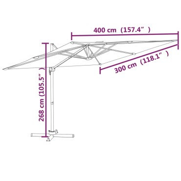 vidaXL Ομπρέλα Κρεμαστή Πρόβολος Πράσινη 400x300εκ. με Ιστό Αλουμινίου