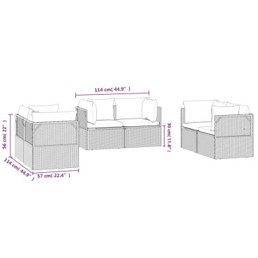 vidaXL Καναπέδες Κήπου Γωνιακοί 6 τεμ. Γκρι 57x57x56cm Συνθ. Ρατάν