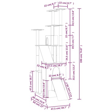 vidaXL Γατόδεντρο Κρεμ 190 εκ. με Στύλους Ξυσίματος από Σιζάλ