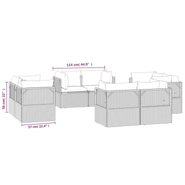 vidaXL Καναπέδες Κήπου Γωνιακοί 8 τεμ. Γκρι 57x57x56cm Συνθ. Ρατάν