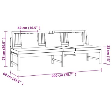 vidaXL Καναπές Κρεβάτι 200x60x75cm Μασίφ Ακακία με Κρεμ Μαξιλάρι - Μονό