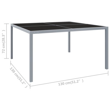 vidaXL Τραπέζι Κήπου Γκρι 130x130x72cm από Ατσάλι και Γυαλί 1 τεμ.