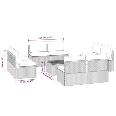 vidaXL Σαλόνι Κήπου 9 τεμ. από Γκρι Συνθετικό Ρατάν με Μαξιλάρια 57x57x56cm