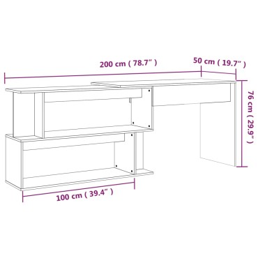 vidaXL Γραφείο Γωνιακό Καπνιστή Δρυς 200x50x76cm Επεξεργασμένο Ξύλο 1 τεμ.