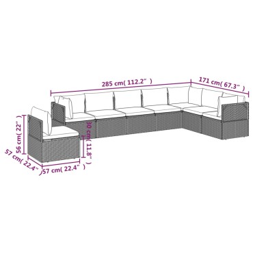 vidaXL Σαλόνι Κήπου 8 τεμ. Γκρι από Συνθετικό Ρατάν με Μαξιλάρια 57x57x56cm
