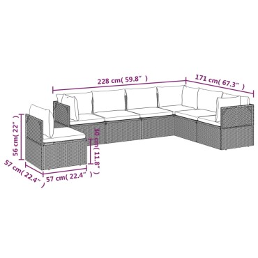 vidaXL Σαλόνι Κήπου 7 τεμ. Γκρι από Συνθετικό Ρατάν με Μαξιλάρια 57x57x56cm