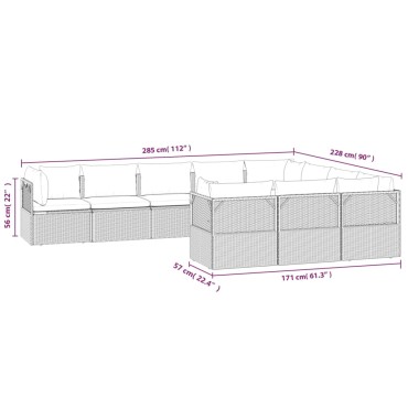 vidaXL Σαλόνι Κήπου 10 τεμ. Γκρι από Συνθετικό Ρατάν με Μαξιλάρια 57x57x56cm