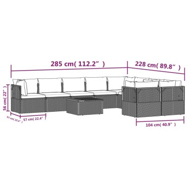 vidaXL Σαλόνι Κήπου 10 τεμ. Γκρι από Συνθετικό Ρατάν με Μαξιλάρια 57x57x56cm