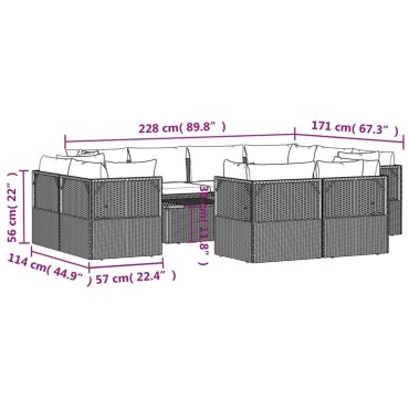vidaXL Σαλόνι Κήπου 12 τεμ. Γκρι από Συνθετικό Ρατάν με Μαξιλάρια 57x57x56cm