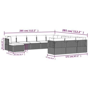 vidaXL Σαλόνι Κήπου 12 τεμ. Γκρι από Συνθετικό Ρατάν με Μαξιλάρια 57x57x56cm