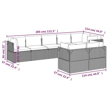 vidaXL Σαλόνι Κήπου 8 τεμ. Γκρι από Συνθετικό Ρατάν με Μαξιλάρια 57x57x56cm