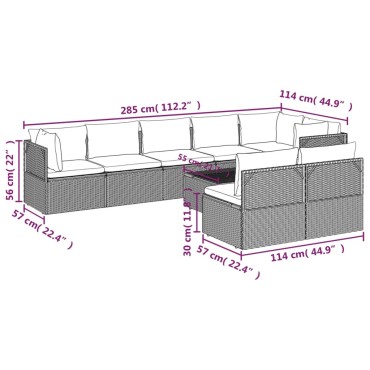 vidaXL Σαλόνι Κήπου 9 τεμ. από Γκρι Συνθετικό Ρατάν με Μαξιλάρια 57x57x56cm