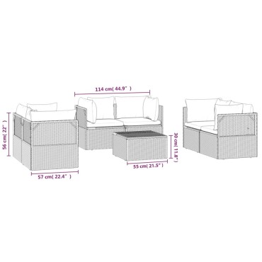 vidaXL Σαλόνι Κήπου 7 τεμ. Γκρι από Συνθετικό Ρατάν με Μαξιλάρια 57x57x56cm