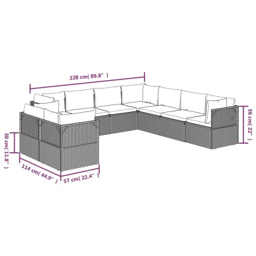 vidaXL Σαλόνι Κήπου 9 τεμ. από Γκρι Συνθετικό Ρατάν με Μαξιλάρια 57x57x56cm