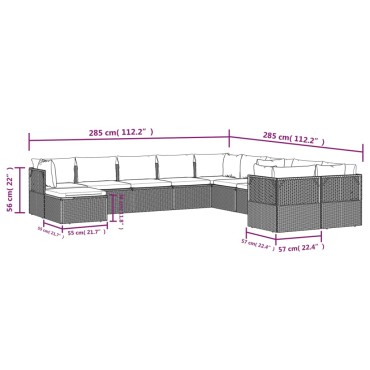 vidaXL Σαλόνι Κήπου 11 τεμ. Γκρι από Συνθετικό Ρατάν με Μαξιλάρια 57x57x56cm
